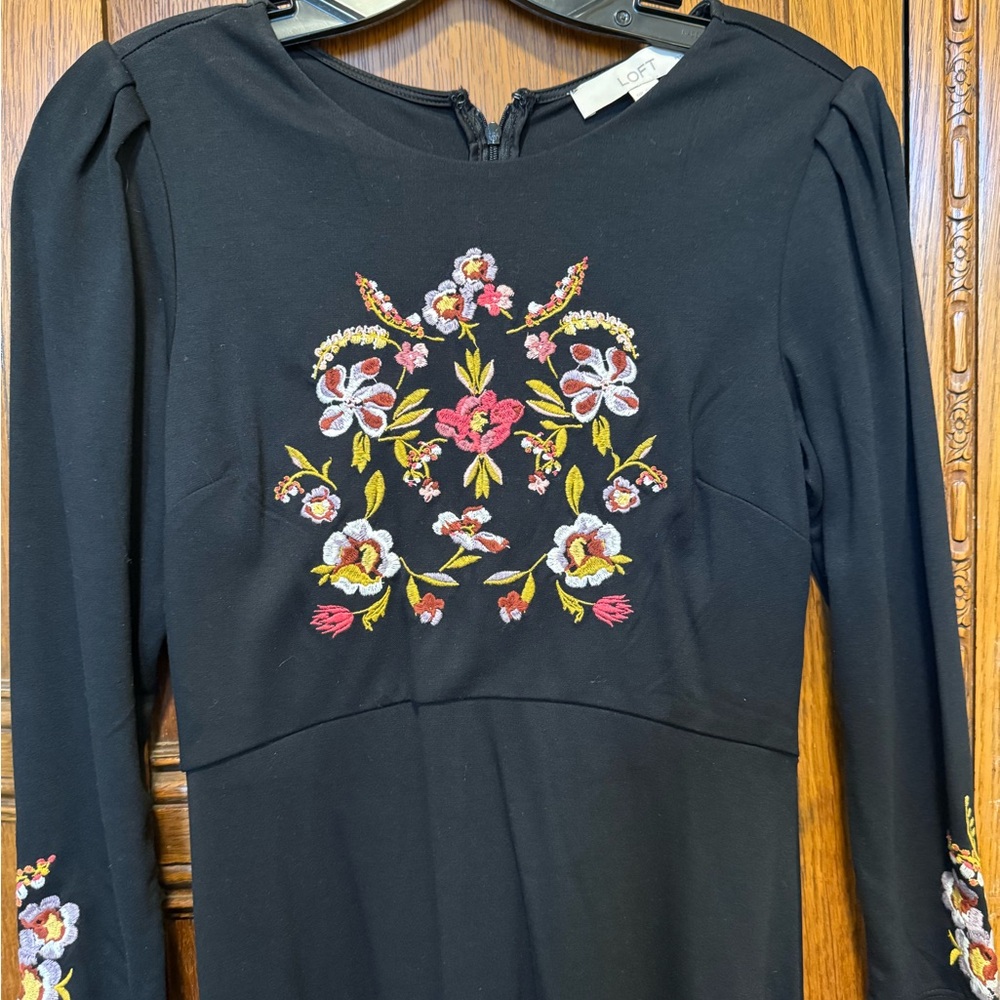 LOFT Black Dress with Colorful Floral Embroidery - Picture 2 of 8